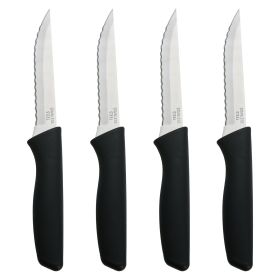 Mainstays 4-Piece Stainless Steel Steak Knife Set with Soft Grip & Black Handles