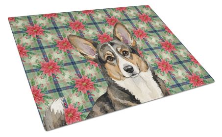 Brindle Cardigan Welsh Corgi Christmas PoinsettIas Glass Cutting Board Decorative Tempered Glass Kitchen Cutting and Serving Board Large Size Cho
