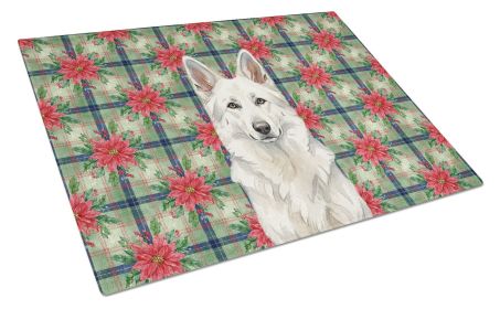 White German Shepherd Christmas PoinsettIas Glass Cutting Board Decorative Tempered Glass Kitchen Cutting and Serving Board Large Size Chopping B
