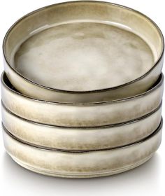 Pasta Bowls, 8.25'' Large Bowl Sets of 4, Stoneware Round Shallow Dinner Plates for Meal, Ceramic Salad Serving Plate for Cereal, Soup