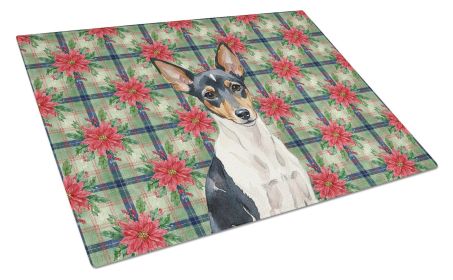 Toy Fox Terrier Christmas PoinsettIas Glass Cutting Board Decorative Tempered Glass Kitchen Cutting and Serving Board Large Size Chopping Board